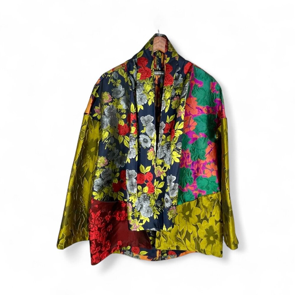 Alembika Floral Patchwork Kimono Jacket Brocade Jacquard Art to Wear Boho Luxe M - Picture 3 of 13